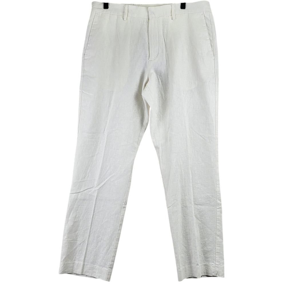 Perry Ellis Portfolio Slim Fit Linen Blend Pants Mens 34x30 White Coastal Summer